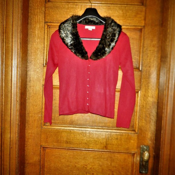 ***BEECHERS BROOK *** CARDIGAN with Fur Collar ~M - Picture 1 of 3